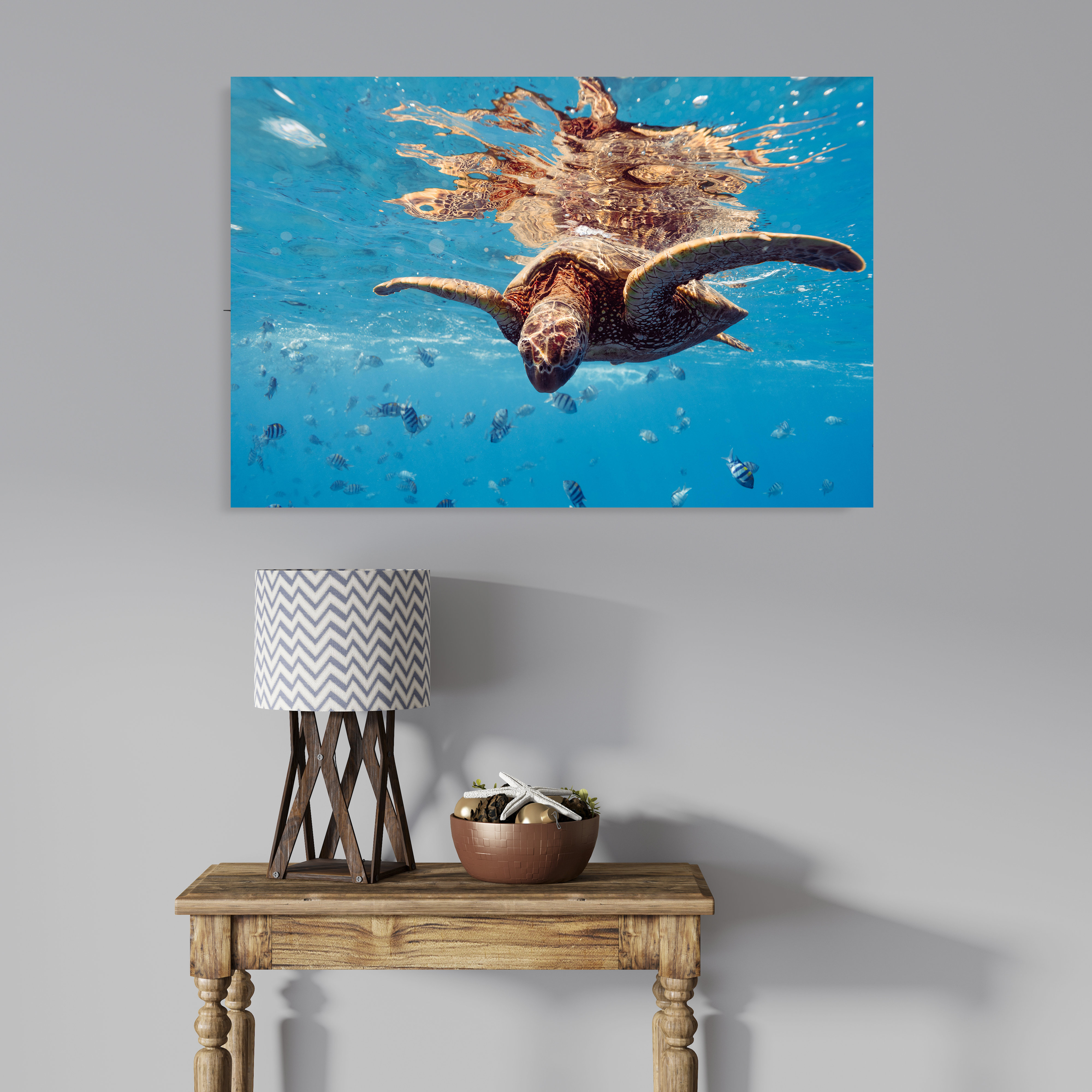 Visual Reference: Union Rustic Sea Turtle And Fish In Sea