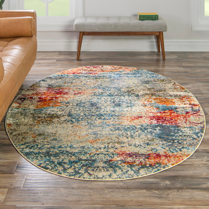 Folmar Oriental Blue/Red/Orange/Cream Area Rug, Oval 2' x 3'1"