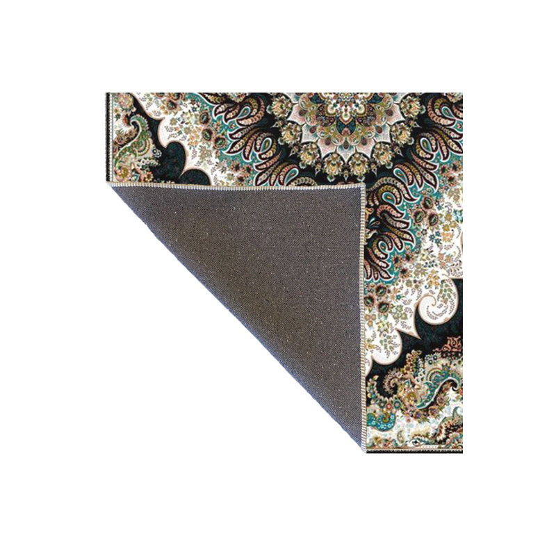 Dark Traditional Patterned Modern Woven Base Decorative Washable Rug Machine Washable, Square 3'3" Rud Pad Included