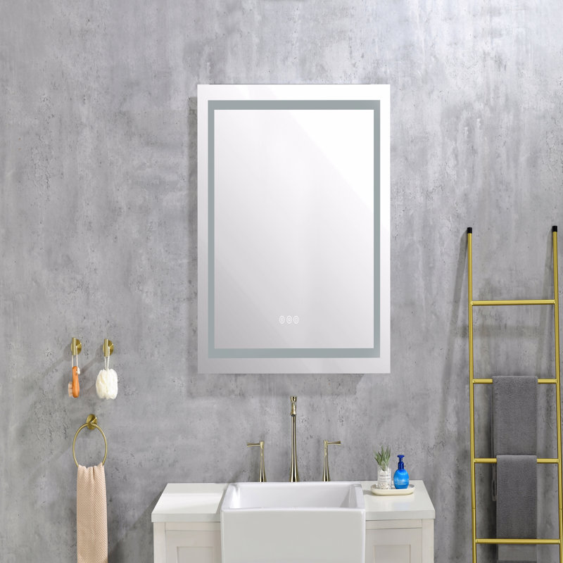 Miroir de salle de bain 36 po x 36 po à DEL avec façade et rétroéclairage, miroir de meuble-lavabo mural anti-buée, Blanc