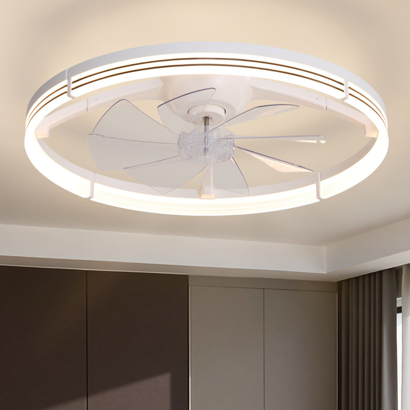 24'' Flush Mount Dimmable Ceiling Fan With LED Lights Bedroom Ceiling Fan, White