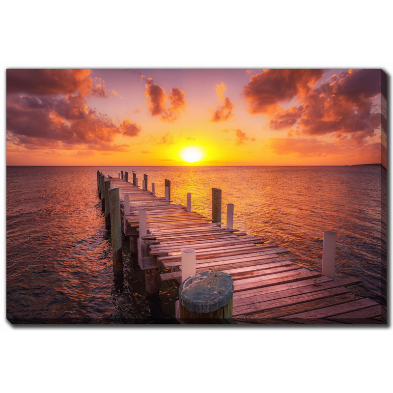 «Dock Pendant Caribbean Sunset», art sur toile, H 22 po x l 28 po