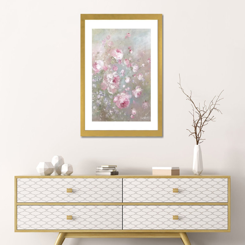 Roses estivales par Debi coules-reproduction d’art, H 24 po x l 16 po x P 1 po, Blanc, Papier encadré doré