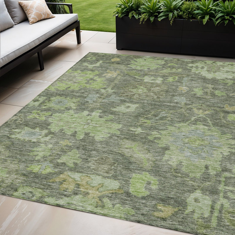Tapis extérieur lavable floral 5 pi x 8 pi vert fougère et vert olive