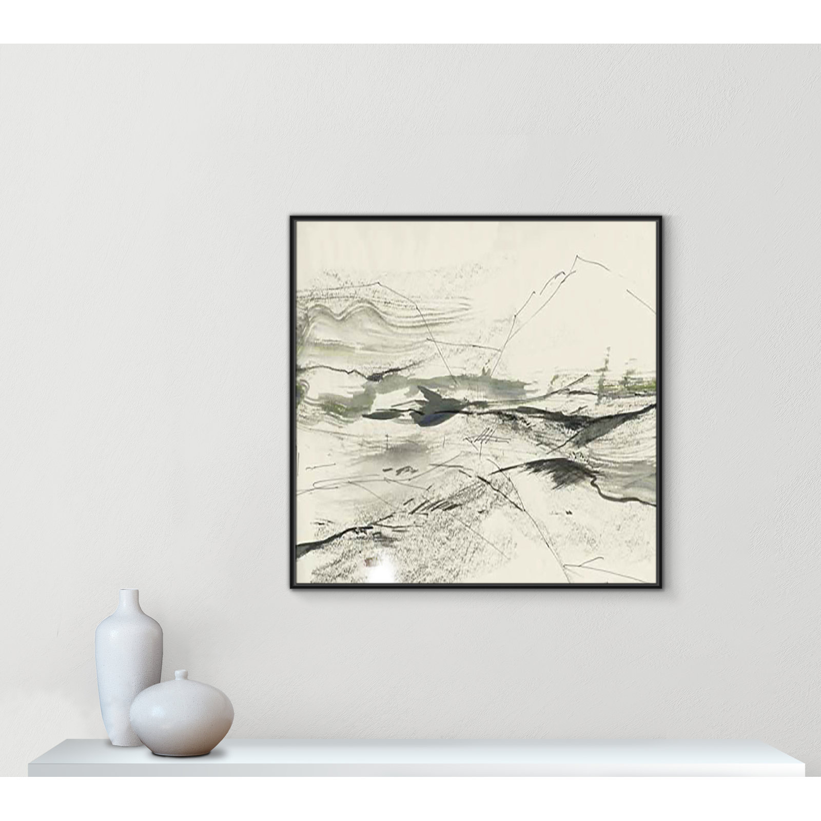Green Sketches Print, 41.5" H x 41.5" W x 2" D, Black Floater Framed