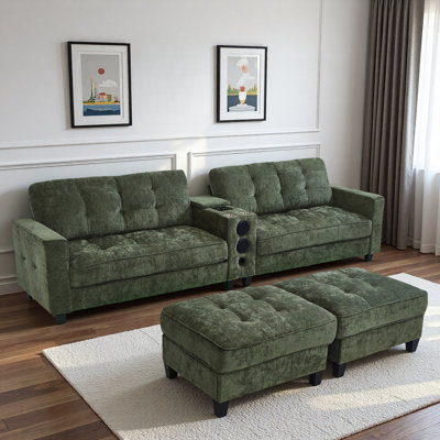 Canapé modulaire moderne en forme de U avec repose-pieds de rangement mobile, console multifonctionnelle, haut-parleurs Bluetooth et lumières à DEL