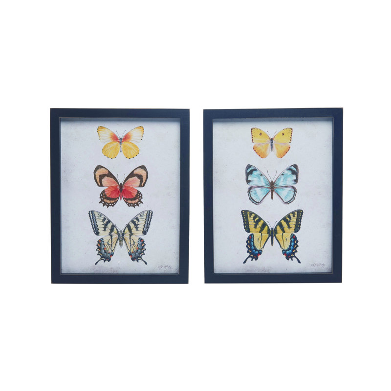  Framed Botanical Butterfly Print Set of 2 Spring Home Decorations