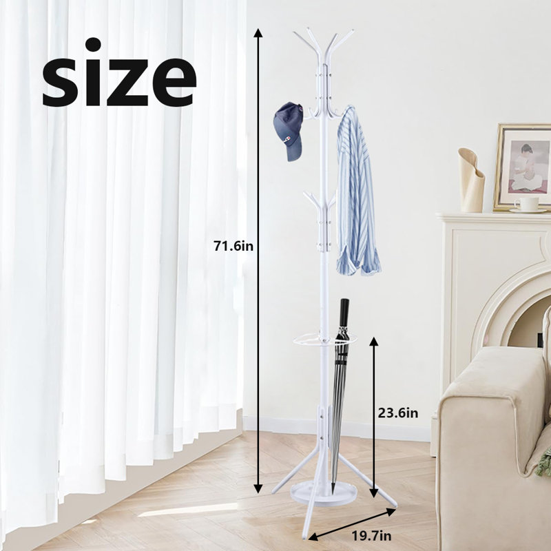 Metal Coat Rack With Umbrella Holder, White
