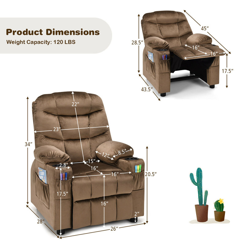 Fauteuil inclinable pour enfants avec porte-gobelet Torresdale, Brun