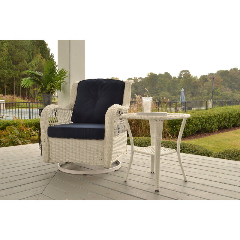 Rio Vista White and Navy Blue Resin Wicker Swivel Glider Chair