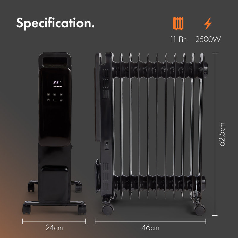 VonHaus 2500W Electric High Efficiency Radiator Space Heater with Adjustable Thermostat and with Digital Display