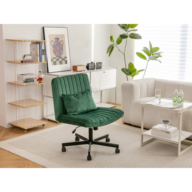 Chaise de bureau Green Velvet Criss Cross sans accoudoirs avec roulettes