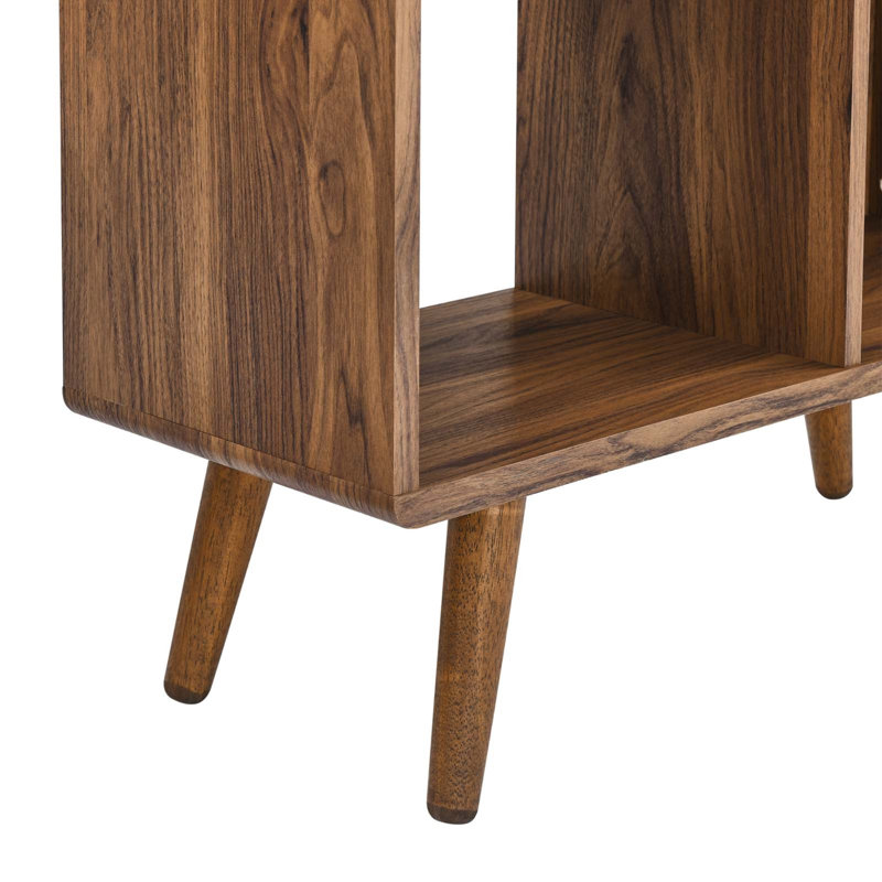 Mid-Century Modern Walnut Wood Grain Corner Bookcase
