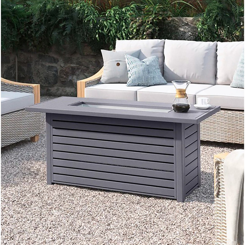 Steel Propane/Natural Gas Outdoor Fire Pit Table With Lid, Gray