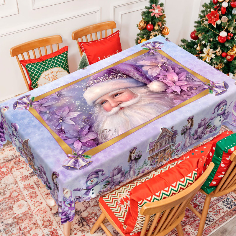 1pc round/rectangular polyester tablecloth, Christmas tablecloth with pine, snowman, truck, embosed edge, Christmas decorations for dining table, festival party holiday table decoration, festival gift