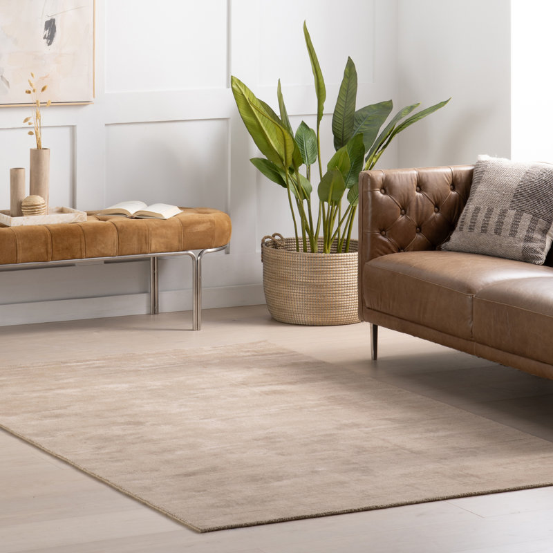 Alva Taupe Hand Loom Knotted Viscose Rug, Rectangle 7'6" x 9'6"