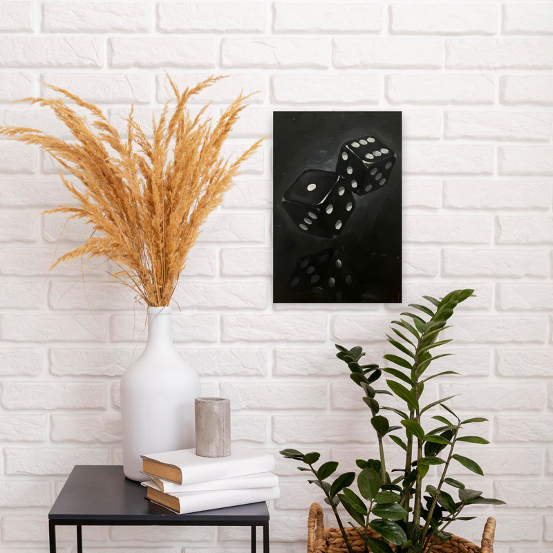Black Dice Reflection Dramatic Abstract Contemporary Wall Art Print 1 Piece Wrapped Canvas Wall Art, 45.72cm H x 30.48cm W