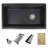 32 in. x 18 in. Granite Composite, Black Single Bowl Undermount or Drop-In Kitchen Sink with Build-in Accessories-62240461