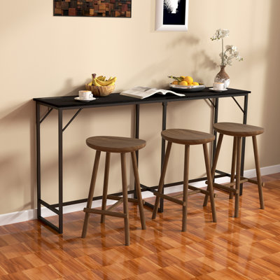 70" Long Bar Table with Charging Station, Industrial Style Rectangular Bar Height Pub Table with Steel Frame for Dining Room, Kitchen by 17 Stories