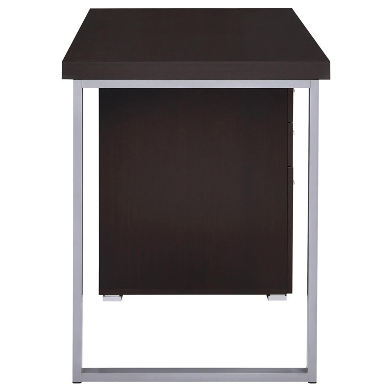 Cappuccino 3-Drawer Reversible Office Desk, Cappuccino/Silver