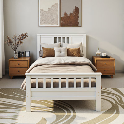 White Bed with Headboard for Bedroom, Kid Room & Guest Room, Twin Size Children's Bed, No Box Spring Needed