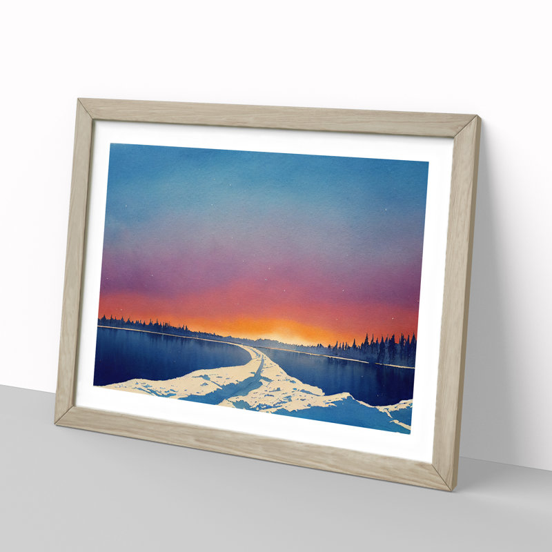 Winter Lake Sunrise - Framed Print, 46cm H x 64cm W x 2cm D, Oak Framed