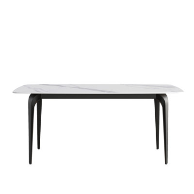 Table de salle à manger 70,87 "en pierre artificielle moderne avec pieds courbés en métal noir pouvant accueillir 6 à 8 personnes