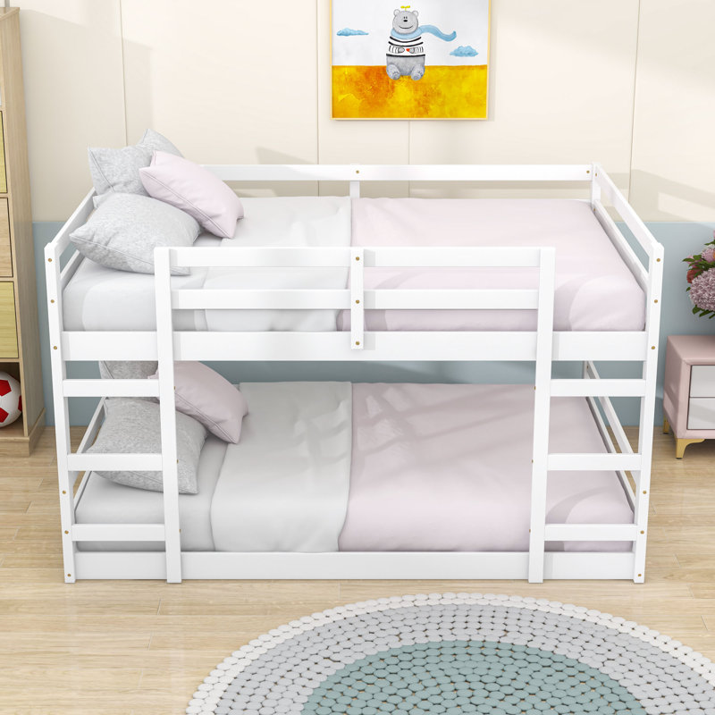 Bunk Bed With Ladder, White, Full over Full