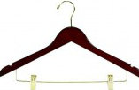 Cintre de costume plat en bois avec pince pour jupe / pantalon, Noyer / Laiton