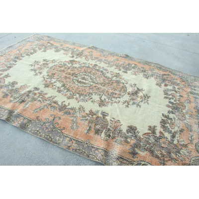 Grand tapis turc Oushak rétro avec esthétique faite à la main pour le salon en beige rétro discret