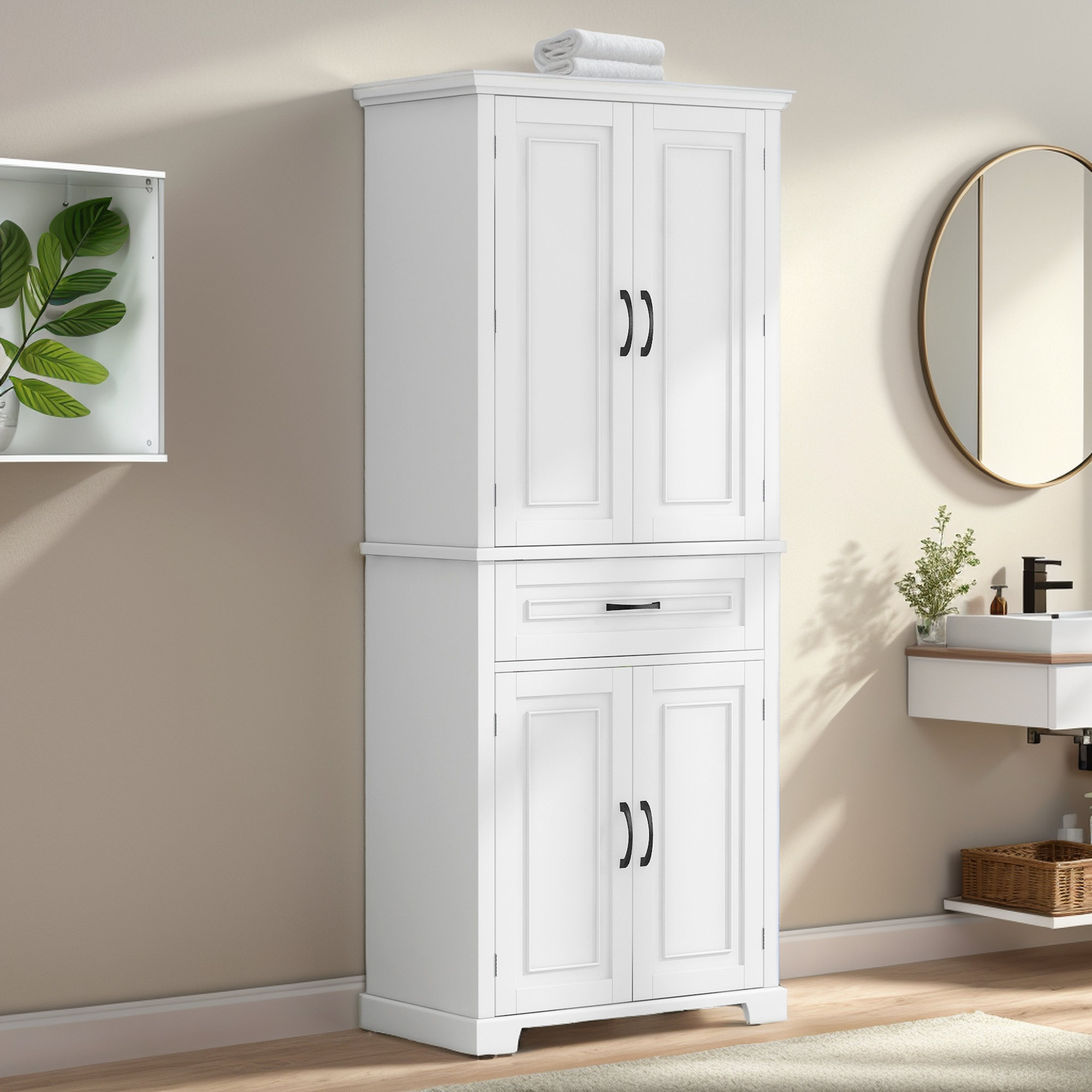 Wildon Home® Multiple Functional Bathroom Storage Cabinet with Doors and Drawer,Adjustable Shelf ...