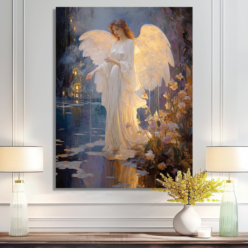 «Glorious Angel Magic Forest Night - Wings Angel», art mural, Toile tendue, H 32 po x l 16 po