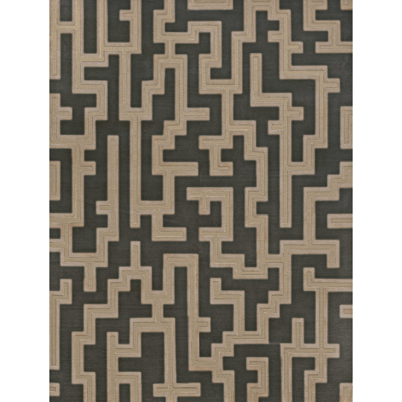 Geometric Area Rug in Brown/Black, Rectangle 9' x 12'