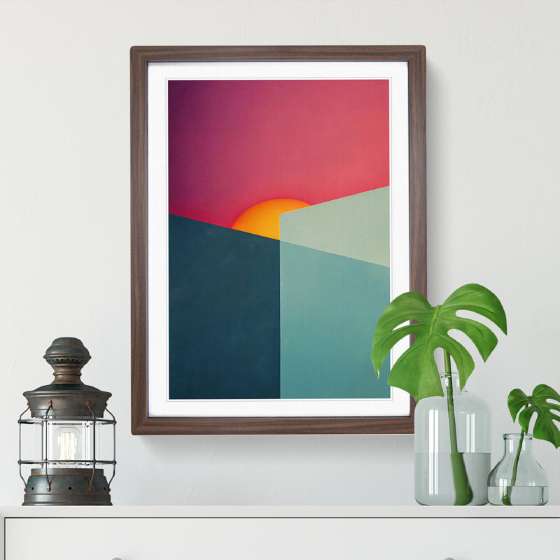 Brilliant Abstract Sunset - Single Picture Frame Print, Walnut, 64cm H x 46cm W x 2cm D