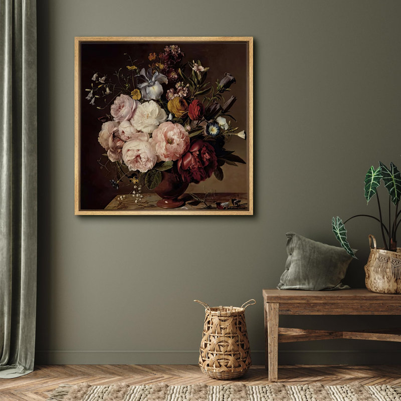 " Lush Bouquet With Vase ", 24" H x 24" W, Natural  Canvas