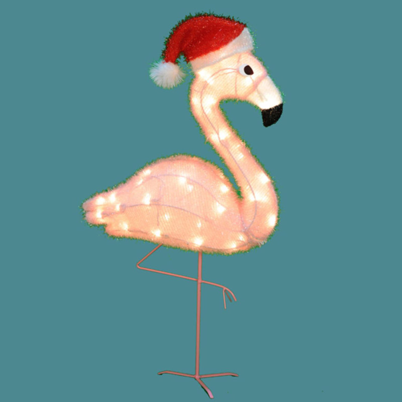 Décoration illuminée Flamingo avec chapeau de père Noël illuminé
