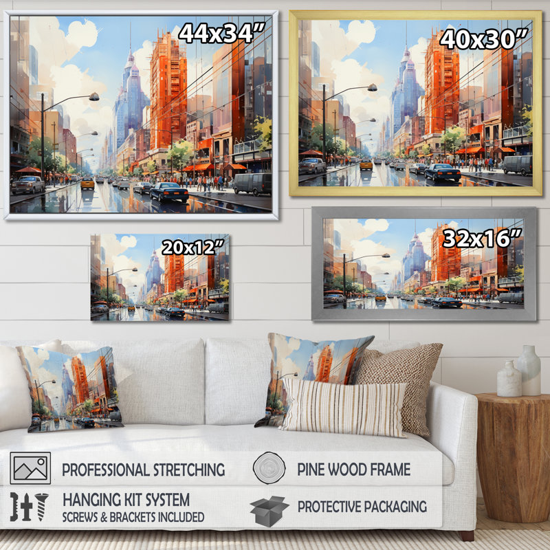 Abstract Towers Skyward Symphony - Cityscapes Wall Decor, H 30 po x l 40 po x P 1,5 po, Encadrement doré