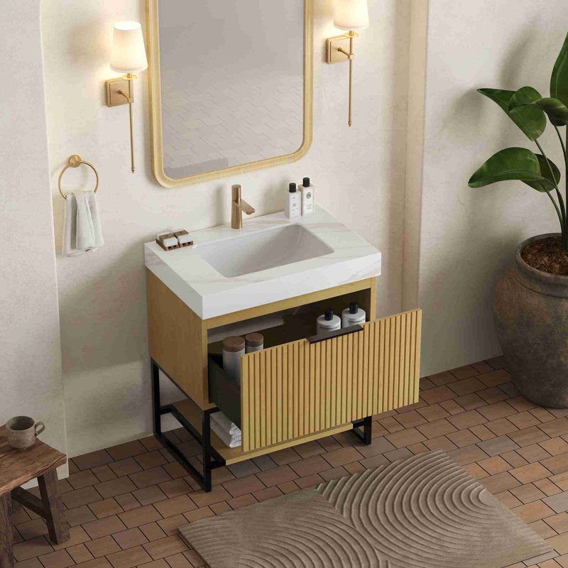 Meuble-lavabo de salle de bain, Chêne doré, Blanc