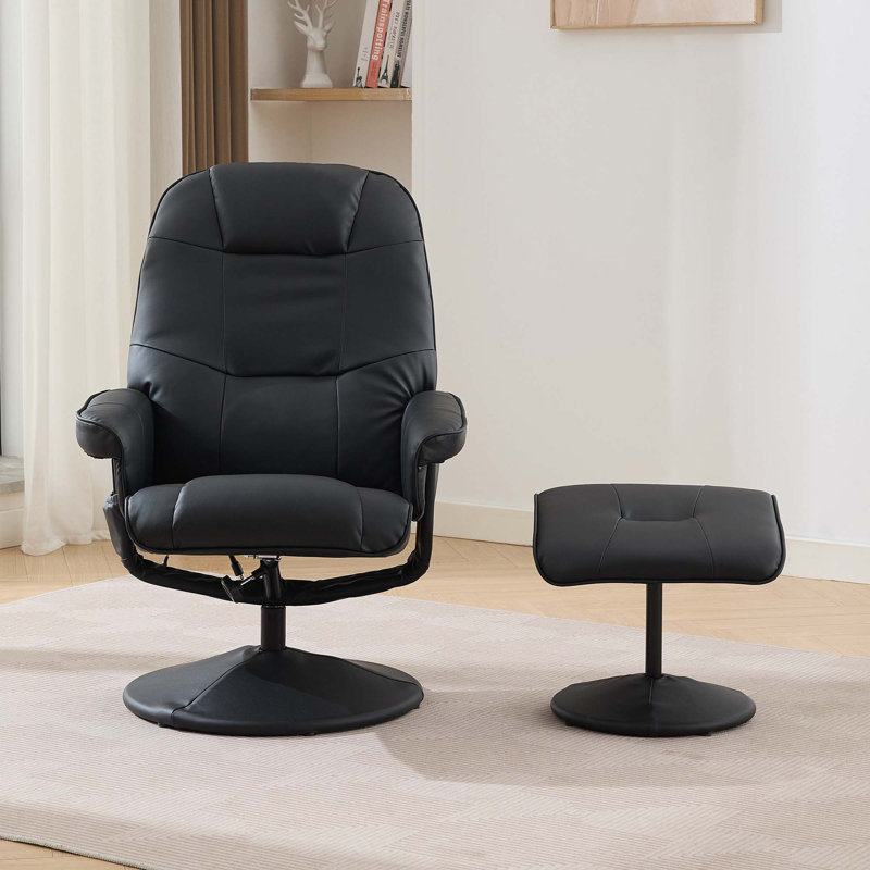 Fauteuil inclinable et pivotant à 360 ° en cuir de massage avec repose-pieds, Noir