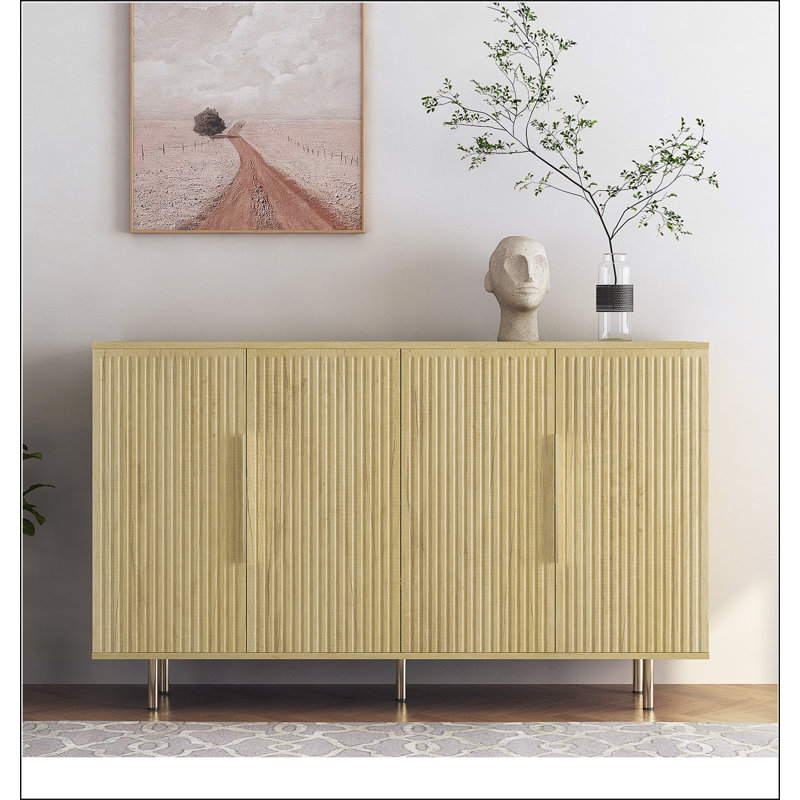 Buffet en bois moderne avec rangement, grand buffet cannelé avec tablettes réglables, crédence, console d'appoint
