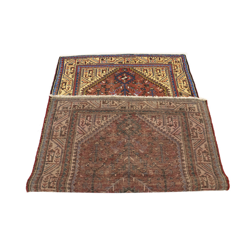 Tapis rouge rouille unique en laine noué à la main de style années 1970 de 4 pi x 6 pi 7 po Tatiauna