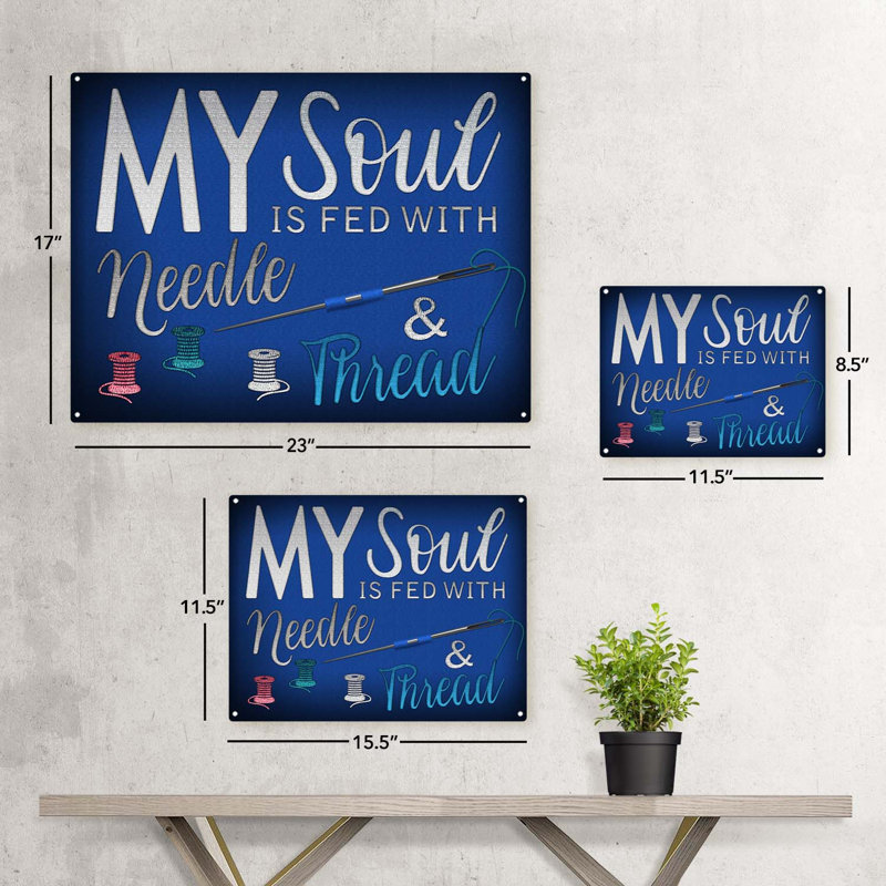 «My Soul Is Fed» avec l'aiguille et le fil, H 8,5 po x l 11,5 po x P 0,04 po