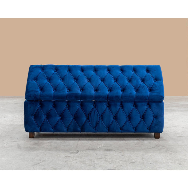 Riga Wide Velvet Tufted Rectangle Solid Color Ottoman Box with Storage, Upholstered Footstool Shoes Bench with Legs