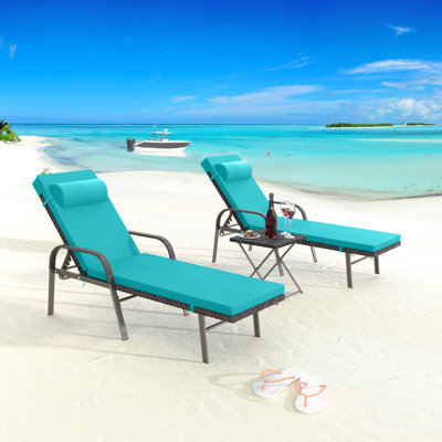 3-Piece All-Weather HDPE Wicker Chaise Lounge Set with Six-Position Adjustable Back & High-Resilience Foam Cushions by Latitude Run