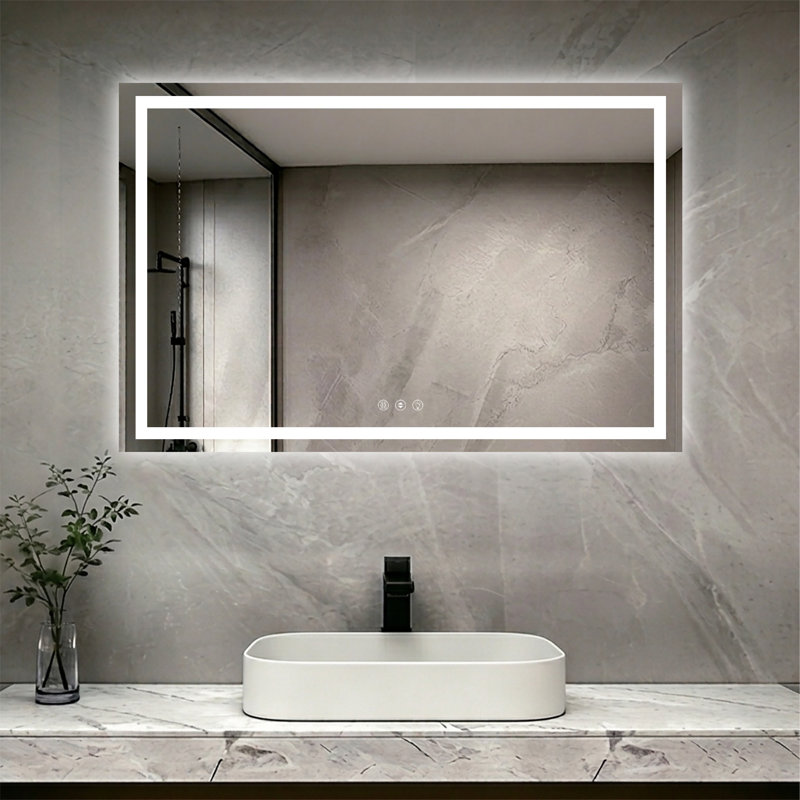 55" X 36" LED Bathroom Mirror With Dimmable Light Anti-Fog Lighted Vanity Mirror With 3 Color Modes, IP44 Waterproof Horizontal/Vertical Mount
