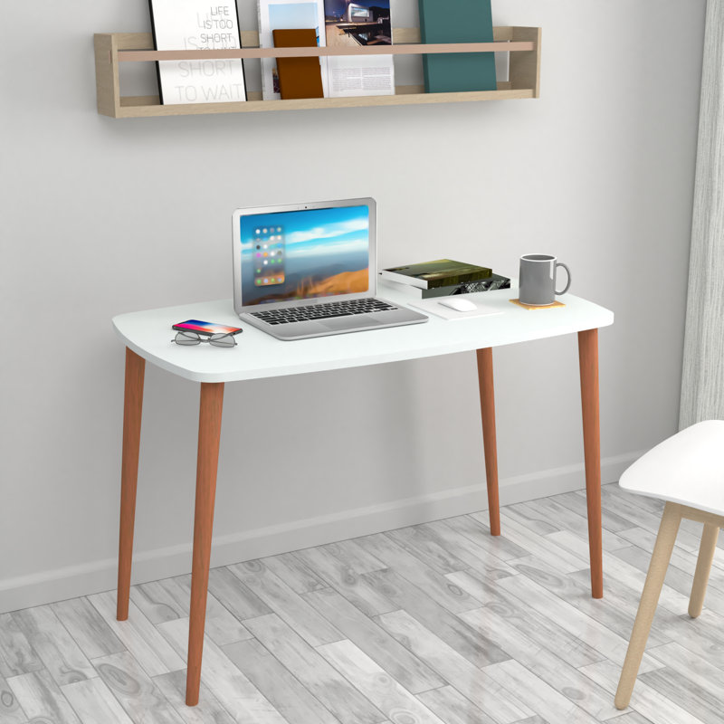 Devona Rectangular Writing Desk, 70cm H x 105cm W x 60cm D., White/Brown