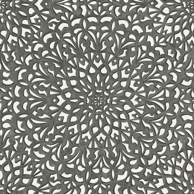 Damask Wallpaper Roll, Soot/Snow