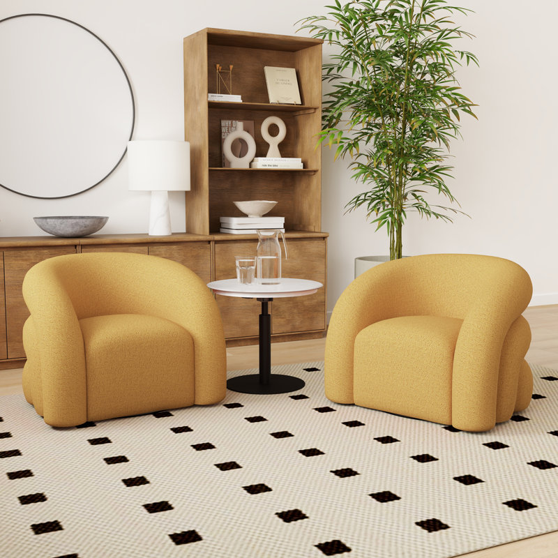 Fauteuil demi-tonneau rembourré et pivotant, Jaune