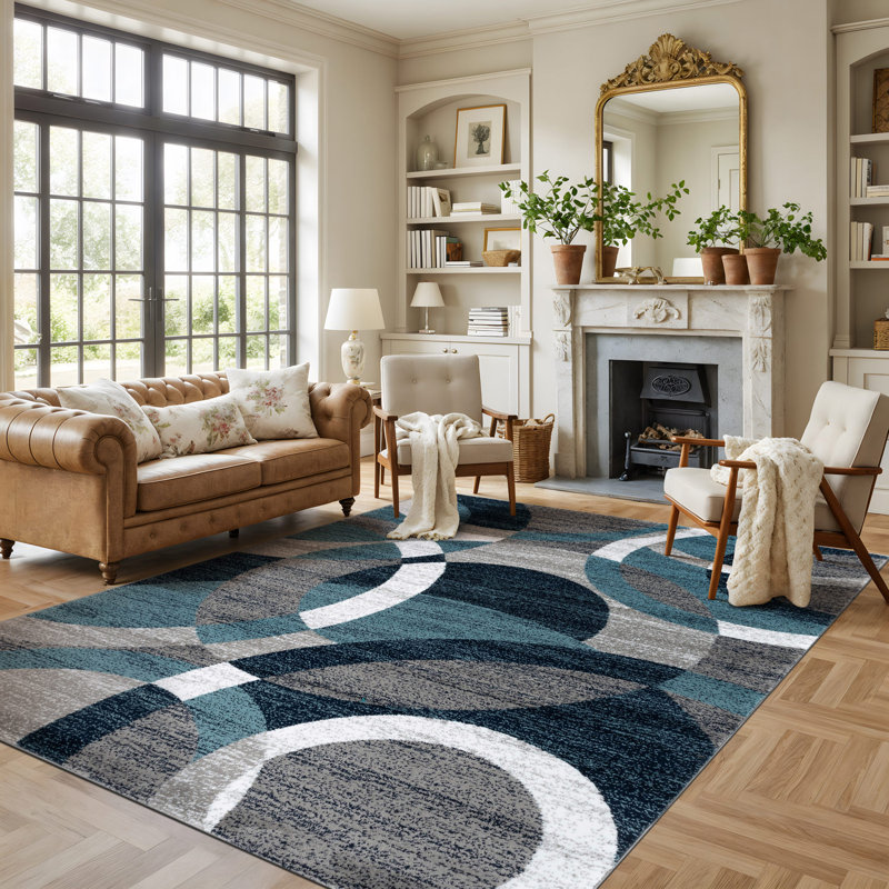 Mehul Abstract Machine Woven Area Rug in Blue/Ivory/Gray – Modern Abstract Design, Living Room, Bedroom, Dining Room, Durable Carpet