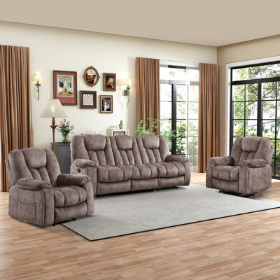 Ensemble de salon inclinable en microsuède 3 pièces avec porte-gobelets
